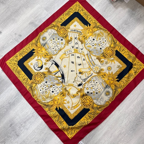 Zodiac Scarf Made In Italy by Isotoner inRed, Gold and Navy Signature Collection - Picture 7 of 14